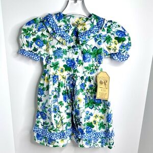 ✨🌼 NWT RACHEL’S KIDS – Vtg 90s Periwinkle & Yellow Gingham Floral Dress Sz 4T 🌼✨